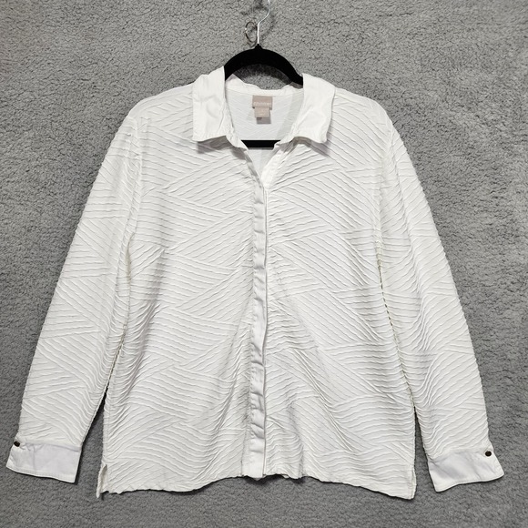 Chico's Tops - Chicos White Long Sleeve Button Up Shirt Size‎ 3 Ribbed Textured Stretch Comfort